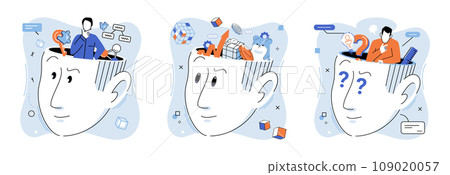 Positive thinking. Vector illustration. Our mood influences our perception world Developing emotional resilience is key to maintaining positive outlook An optimistic mindset opens doors Positive thinking. Vector illustration. Our mood influences our perception world Developing emotional resilience is key to maintaining positive outlook An optimistic mindset opens doors 109020057