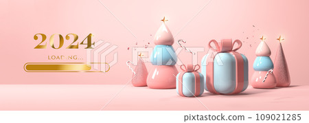 Loading New Year 2024 with gift boxes and trees Loading New Year 2024 with gift boxes and trees 109021285
