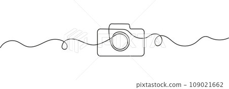 Camera icon in continuous line style. Line art of photo camera icon. Camera icon in continuous line style. Line art of photo camera icon. 109021662