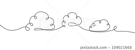 Continuous line drawing of cloud. Clouds in the sky in continuous line art drawing style. 109021668