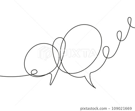 Speech bubble continuous one line drawing, minimalist line illustration done in one line. Speech bubble continuous one line drawing, minimalist line illustration done in one line. 109021669