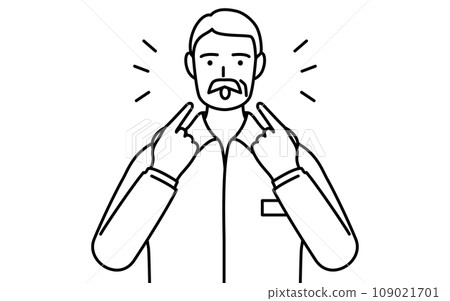 Senior white man teaching pronunciation in English conversation (points to mouth) 109021701