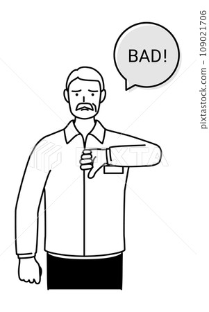 BAD gesture, senior white man pointing thumbs down 109021706