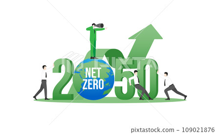 Business team and graph up the world in the year 2050. A nationally determined contribution, Net Zero emissions 109021876