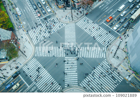 Pedestrian crossing the intersection 109021889
