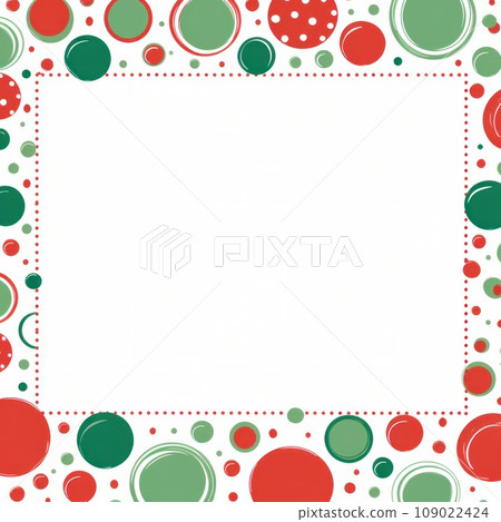 A festive red and green frame with playful polka dots encases A festive red and green frame with playful polka dots encases 109022424