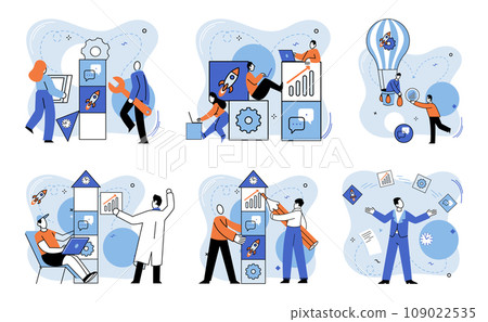 Business team vector illustration. Professional occupations contributed to achievement business objectives The teams assistance and support played significant role in achieving business goals Business team vector illustration. Professional occupations contributed to achievement business objectives The teams assistance and support played significant role in achieving business goals 109022535