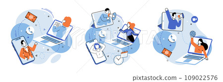 Online team vector illustration. The online community served as hub for business professionals to connect The remote meeting provided convenient way to collaborate across distances The digital tools Online team vector illustration. The online community served as hub for business professionals to connect The remote meeting provided convenient way to collaborate across distances The digital tools 109022576