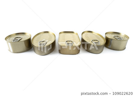 Canned food in metal can isolated on white background. Canned food in metal can isolated on white background. 109022620