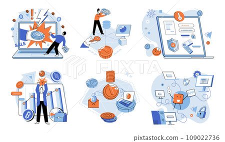 Crypto currency vector illustration. Digital banking platforms are integrating crypto currencies to provide users with more financial options Money in digital era is no longer confined to physical Crypto currency vector illustration. Digital banking platforms are integrating crypto currencies to provide users with more financial options Money in digital era is no longer confined to physical 109022736