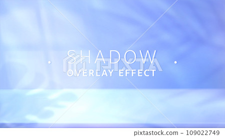 Podium scene and tropical palm leaves shadow overlay on blue background Podium scene and tropical palm leaves shadow overlay on blue background 109022749