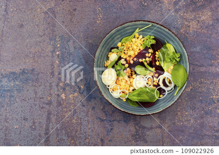 Salad with beets and lentils, space for text. Salad with beets and lentils, space for text. 109022926