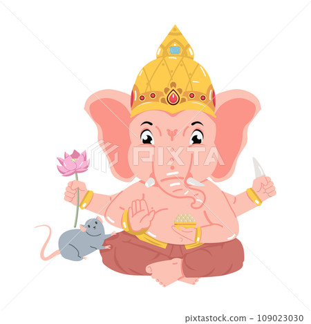 Lord Ganesha elephant with rat flat Lord Ganesha elephant with rat flat 109023030