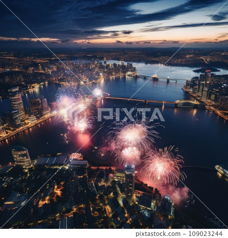 A breathtaking aerial shot of fireworks... - Stock Illustration ...