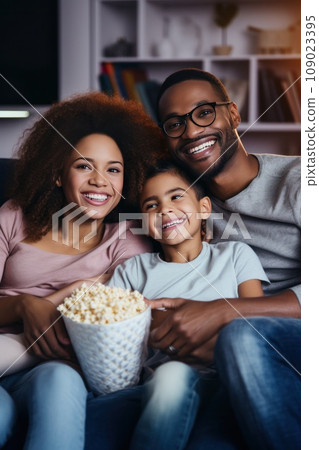 A mother, father, and their two children cuddled up on a fluffy blanket A mother, father, and their two children cuddled up on a fluffy blanket 109023395