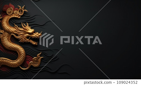 minimalist chinese background with gold dragon and national ornament large copyspace area. minimalist chinese background with gold dragon and national ornament large copyspace area. 109024352
