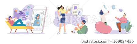 Psychoanalysis vector illustration. Mental health counseling aims to promote overall mental health and wellbeing The concept psychoanalysis recognizes diverse lifestyles and individuality each person Psychoanalysis vector illustration. Mental health counseling aims to promote overall mental health and wellbeing The concept psychoanalysis recognizes diverse lifestyles and individuality each person 109024430