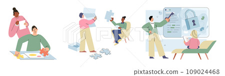 Game therapy vector illustration. Problem-solving games provide support in developing effective strategies and critical thinking capabilities The game therapy metaphor sheds light on transformative 109024468