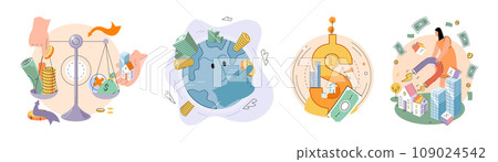 Global economy vector illustration. Globalisation creates climate where businesses can thrive, contributing to worldwide profit The worldwide market thrives on effective management in finance 109024542