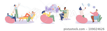 Psychoanalysis vector illustration. Therapy offers support and guidance for individuals struggling with their mental health Self-analysis allows individuals to gain deeper understanding their mental 109024626