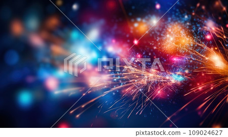 An artistic photo of fireworks with a long exposure, creating a beautiful trail of lights in the sky. 109024627
