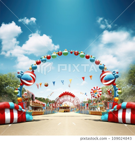This stock photo features a lively carnival scene in the background 109024843