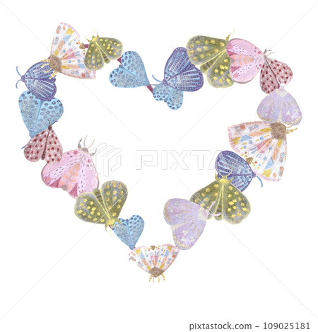 Hand painted watercolor delicate butterflies heart 109025181