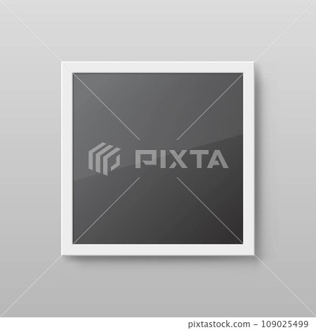 Realistic square picture frame isolated on grey Realistic square picture frame isolated on grey 109025499