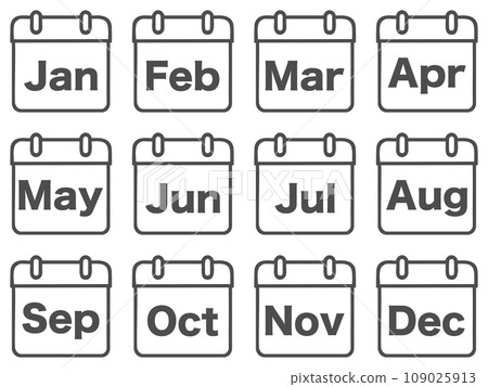 月份名稱日曆英文符號圖示設定單色 月份名稱日曆英文符號圖示設定單色 109025913