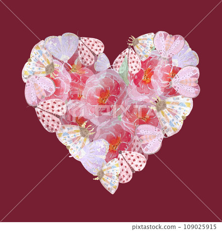 Hand painted watercolor delicate butterflies peonies heart Hand painted watercolor delicate butterflies peonies heart 109025915