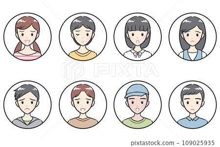 Elementary school boys and girls negative expression round icon set white Elementary school boys and girls negative expression round icon set white 109025935