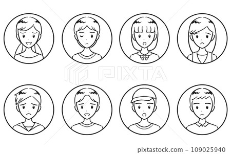 小學男孩和女孩消極表達圓形圖標集線圖 109025940