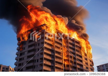Apartment building fire in the city Apartment building fire in the city 109026388