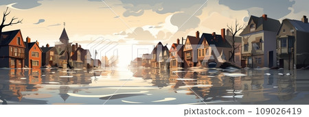 Flooded city streets after severe flooding Flooded city streets after severe flooding 109026419