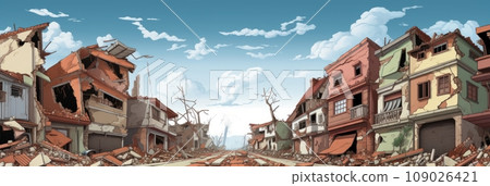 Destroyed houses after a powerful earthquake 109026421