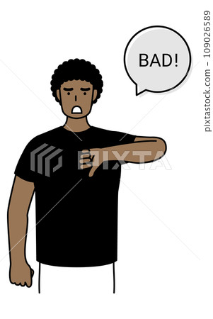 BAD gesture, young black man with thumbs down BAD gesture, young black man with thumbs down 109026589