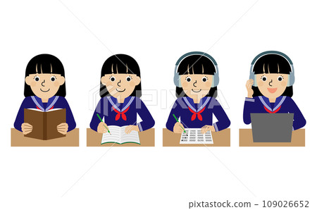 一位身穿水手服的日本女性上半身插圖集,展示了語言習得所需的四項基本技能 一位身穿水手服的日本女性上半身插圖集,展示了語言習得所需的四項基本技能 109026652