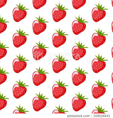 Strawberry cartoon style seamless pattern. Hand drawn background with berries for textiles and cards. Vector illustration isolated on a white. 109026681