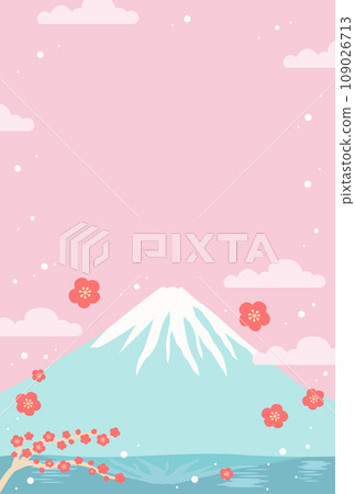 New Year's card background material, Mt. Fuji and plum blossom background pink New Year's card background material, Mt. Fuji and plum blossom background pink 109026713