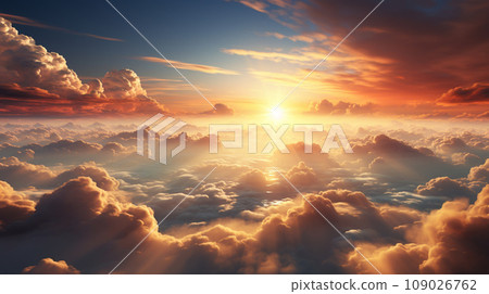 Photo background at dusk, golden light splashing above the cloud 109026762