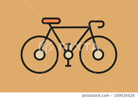 Single silhouette bicycle icon isolated on yellow color background. Vector illustration in flat style for web design, banner, flyer, invitation, card. Single silhouette bicycle icon isolated on yellow color background. Vector illustration in flat style for web design, banner, flyer, invitation, card. 109026826