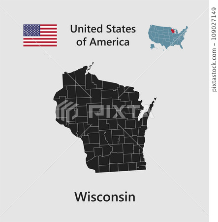 Vector map state Wisconsin, flag and map USA 109027149