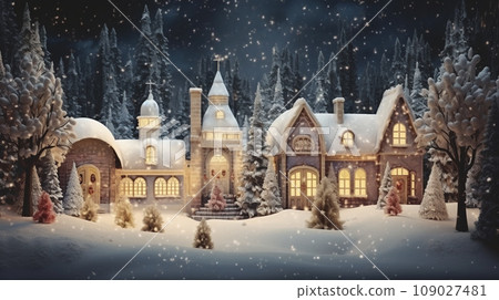 Christmas village winter postcard 109027481