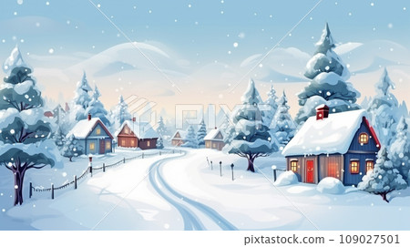 Christmas village winter postcard 109027501