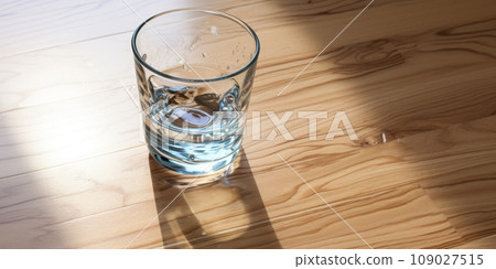 Glass of water wooden floor Glass of water wooden floor 109027515