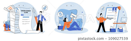 Unemployment. Vector illustration. Unemployment rates increase during recession, leading to financial despair for many The crisis resulted in massive layoffs, leaving individuals in state despair 109027539
