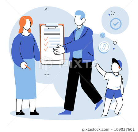Child benefit. Vector illustration. Accessing child benefits can greatly assist parents in raising their kids The child benefit metaphor highlights advantages providing financial aid to families 109027601