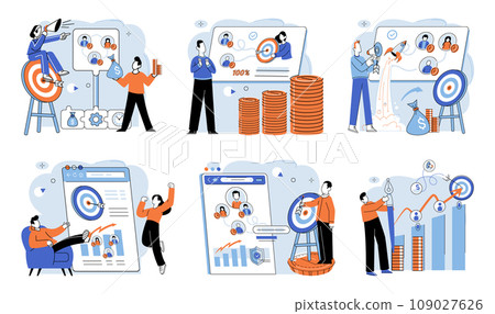 Business development. Vector illustration. Gender diversity in leadership positions promotes inclusivity and innovation Group discussions often lead to innovative solutions and ideas Finance experts 109027626