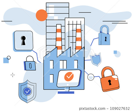 Industrial cyber security. Vector illustration. Networks form framework for communication and dattransfer in cyberspace The internet serves as platform for innovation and business growth Information Industrial cyber security. Vector illustration. Networks form framework for communication and dattransfer in cyberspace The internet serves as platform for innovation and business growth Information 109027632