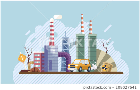 Industrial pollution. Dirty waste. Environmental pollution. Vector illustration. Trash emission strategies must include community participation Environmental pollution is burden on future generations Industrial pollution. Dirty waste. Environmental pollution. Vector illustration. Trash emission strategies must include community participation Environmental pollution is burden on future generations 109027641